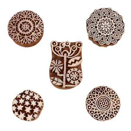 Set of 5 Piece New Mix Wooden Printing Blocks